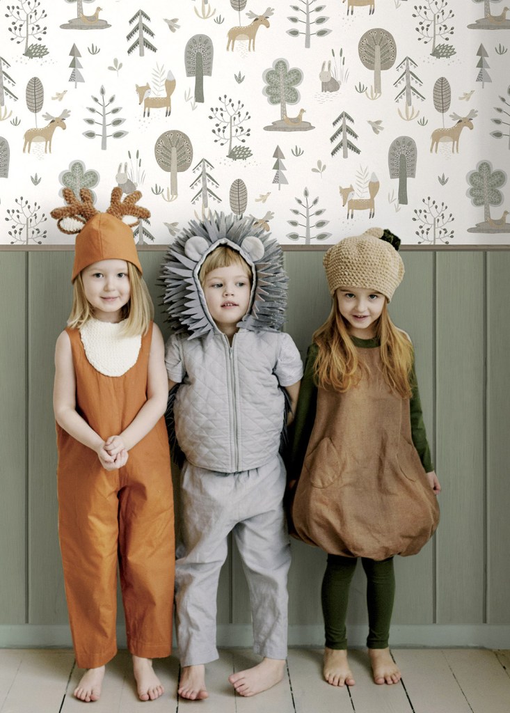 Papel Pintado Infantil Animales en Bosque 14802 tonos verdes