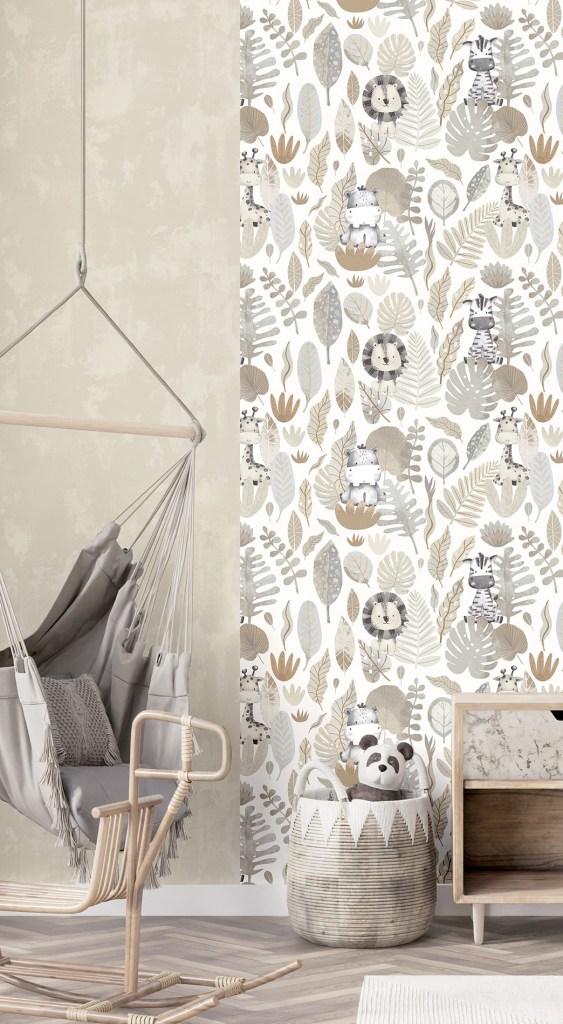 Papel Pintado Infantil Animales en la Selva 14837 color Beige - Colección Happy by Cristiana Masi